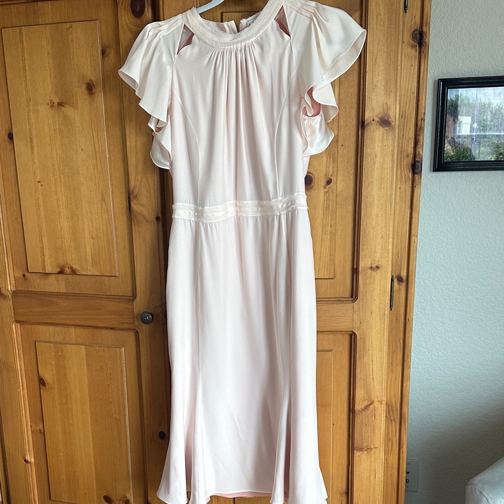 Altuzarra Pale Blush Midi Dress with Ruffle Sleeves